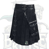 Modern Black Gothic Punk Kilt – Calle Utility Kilt with Chains & Pockets